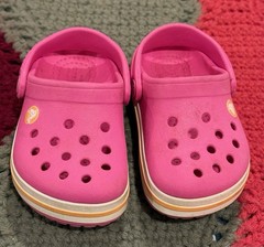 Crocs Crocband Girls Clogs Bubble Gum Pink Orange Stripe Size C5
