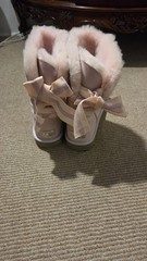 uggs Unisex Kids Pink Faux Suede Mid-Calf Faux Fur Lined Bow Boots Sz 8 M