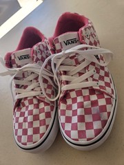 VANS Unisex Kids Pink/White Checkerboard Low Top Lace-Up Canvas Sneakers