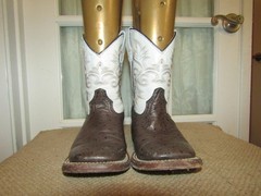 Tanner Mark Brown & White Leather Square Toe Cowboy Boots Youth Size 1 Mex 21