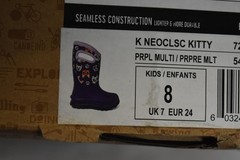 Bogs Boots Kids Size 8 Purple Neo-Classic Kitty Cat Print Insulated Snow