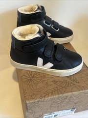 Veja Small Esplar Mid Fur-lined Leather Kids Sneakers Size 12