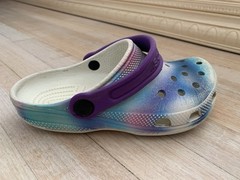 Crocs Clogs Multicolor Perforated Graphic Purple Strap Girls Size J1