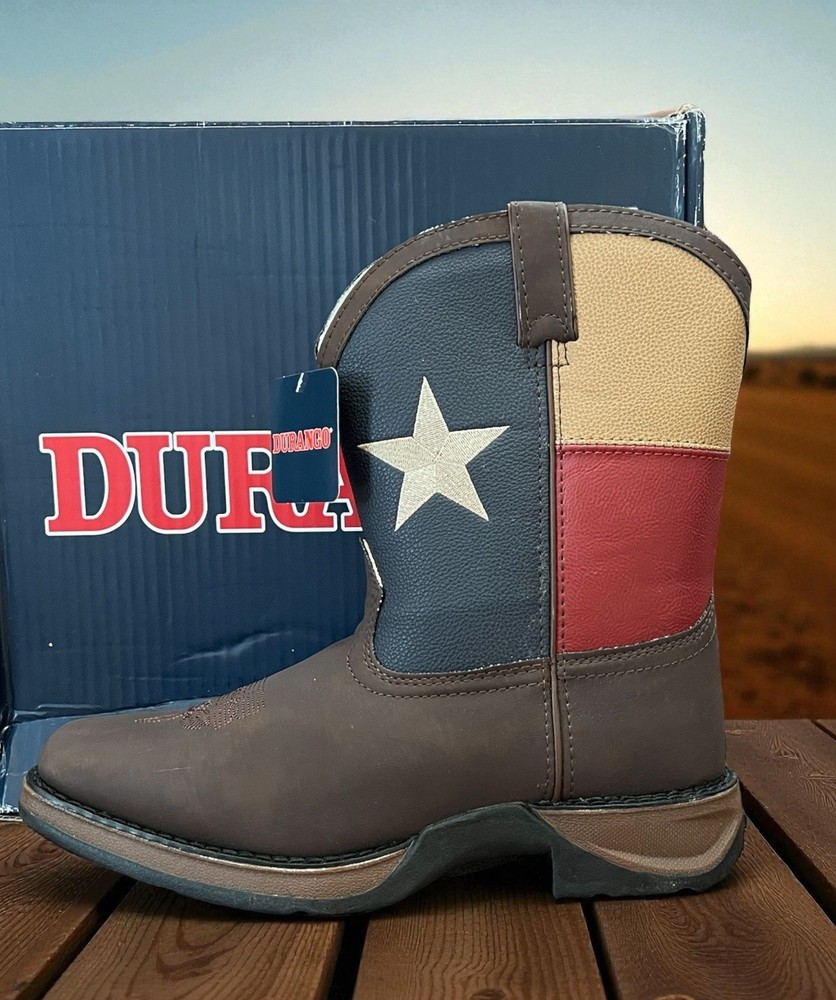 Durango Big Kids Size 6.5 8″ Texas Flag Brown Boots USA Lil’ BT246 New