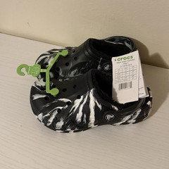 Crocs Baya Lined Marbled Kids Clogs Slip-On Black/White US 3