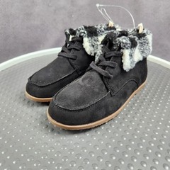 Gap Kids Moccasin Boot Boys Size 1 Black Faux Suede Plaid Cuff Lined