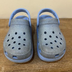 Crocs Kids C13 Platform Clogs Blue Glitter Classic Comfort Strap Slip On Shoes