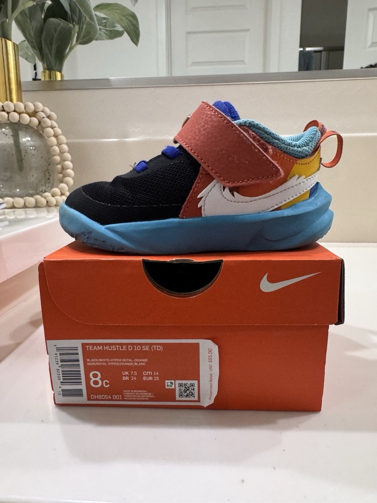 Nike Team Hustle D 10 SE TD Black Blue Orange Yellow Toddler Size 8C DH8054-001