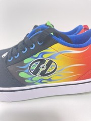 Heelys black green yellow red blue flames Youth Sz 5 EUC!