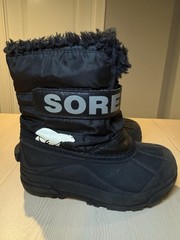 Sorel Snow Commander Black Snow Boots Hook & Loop Lined Youth 12 EU 29