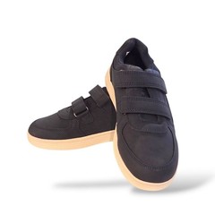Kids Navy Hook-and-Loop Sneaker EU 33 US 2 Low Top Faux Navy Nubuck, White Sole