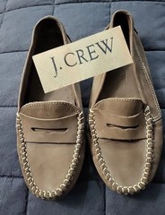 J Crew Size 5 Driving Penny Loafer Brown Nubuck Leather & Rubber Nubb Sole