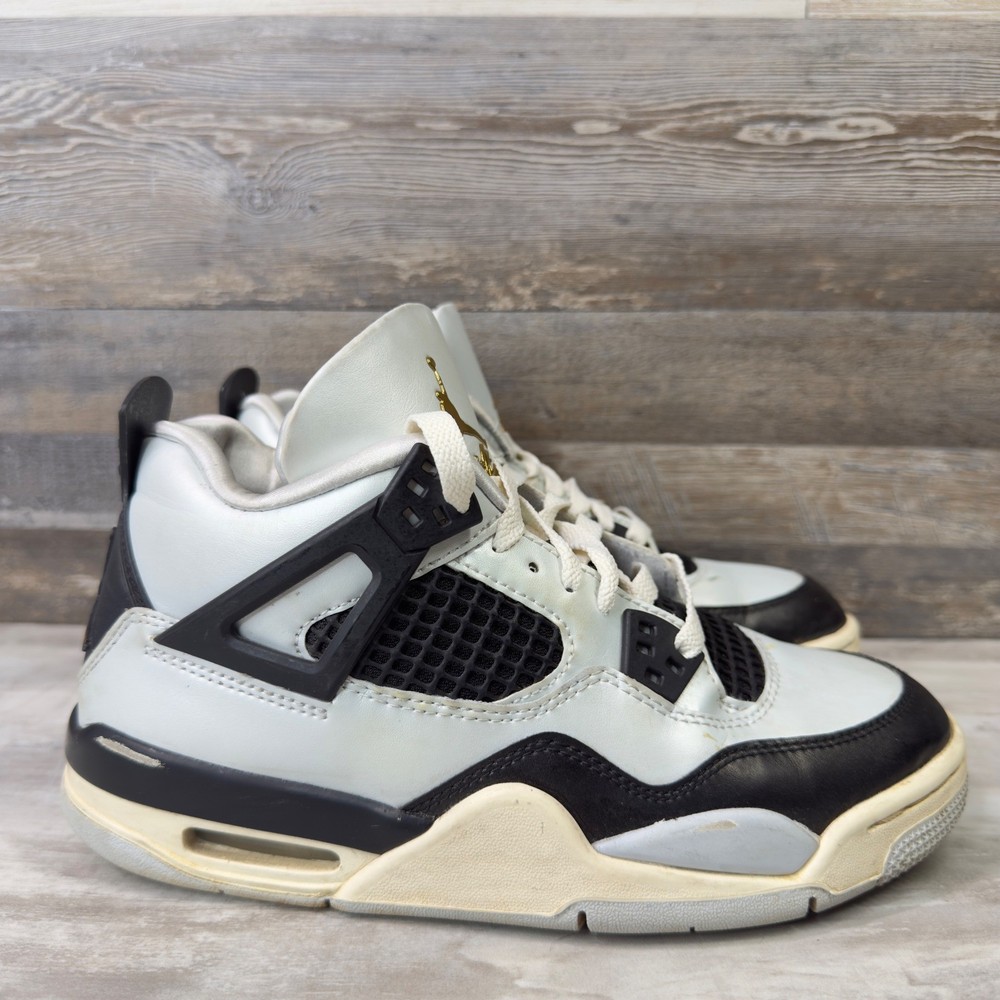 Jordan 4 Retro Metallic Gold Kids Size 5.5Y Sneakers FZ8585-070 White Black
