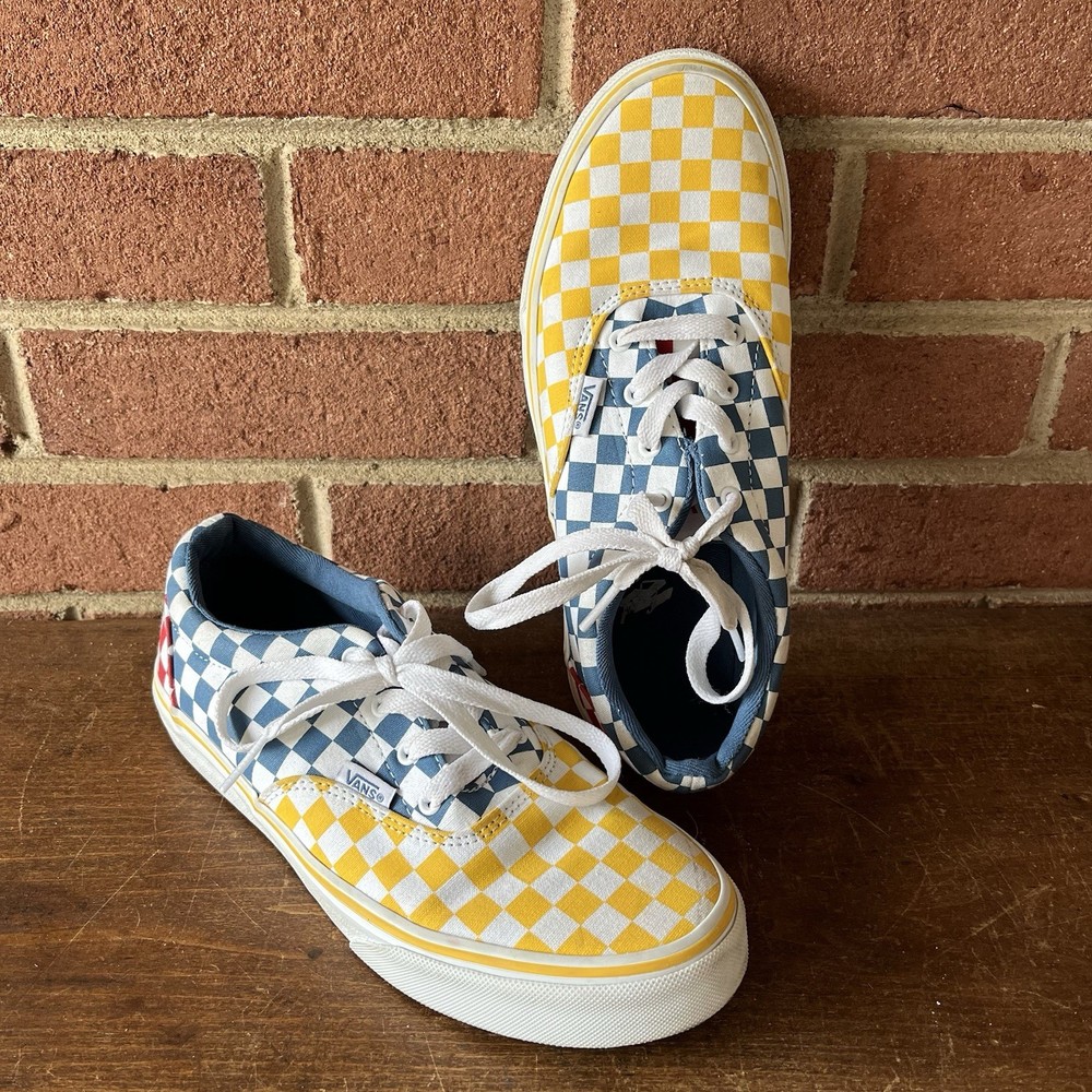 Vans Yellow/Blue/Red/White Checkerboard Pattern Lace Up Sneakers Youth Size 5