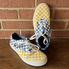Vans Yellow/Blue/Red/White Checkerboard Pattern Lace Up Sneakers Youth Size 5