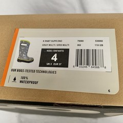 NEW Bogs Kids Rain Boots Super Dino Gray Waterproof Pull On Handles Youth Sz 4