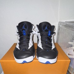 Jordan Air Jordan 6 Rings Kids Black/White/Blue Leather Sneakers 7Y