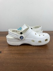 Crocs Classic White Clog Shoes Junior Size 1 Unisex with One Charm Pre Owned