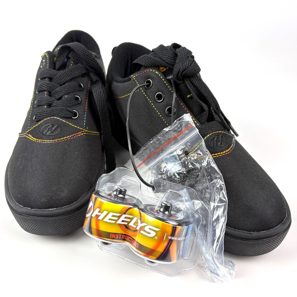 NWOT Heelys Pro 20 Rainbow Stitch Unisex Youth Sz 4 Black Roller Skate Shoes SEE