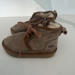 Kids UGG Lace Up Boot Chestnut Suede Side Zipper Size 9