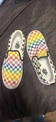 VANS Classic Slip-On Rainbow Checkerboard Sneaker Black/White Multicolor Teens
