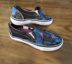 Route 66 Slip On Black, White, Blue, Purple Floral Skater Shoes youth size 12