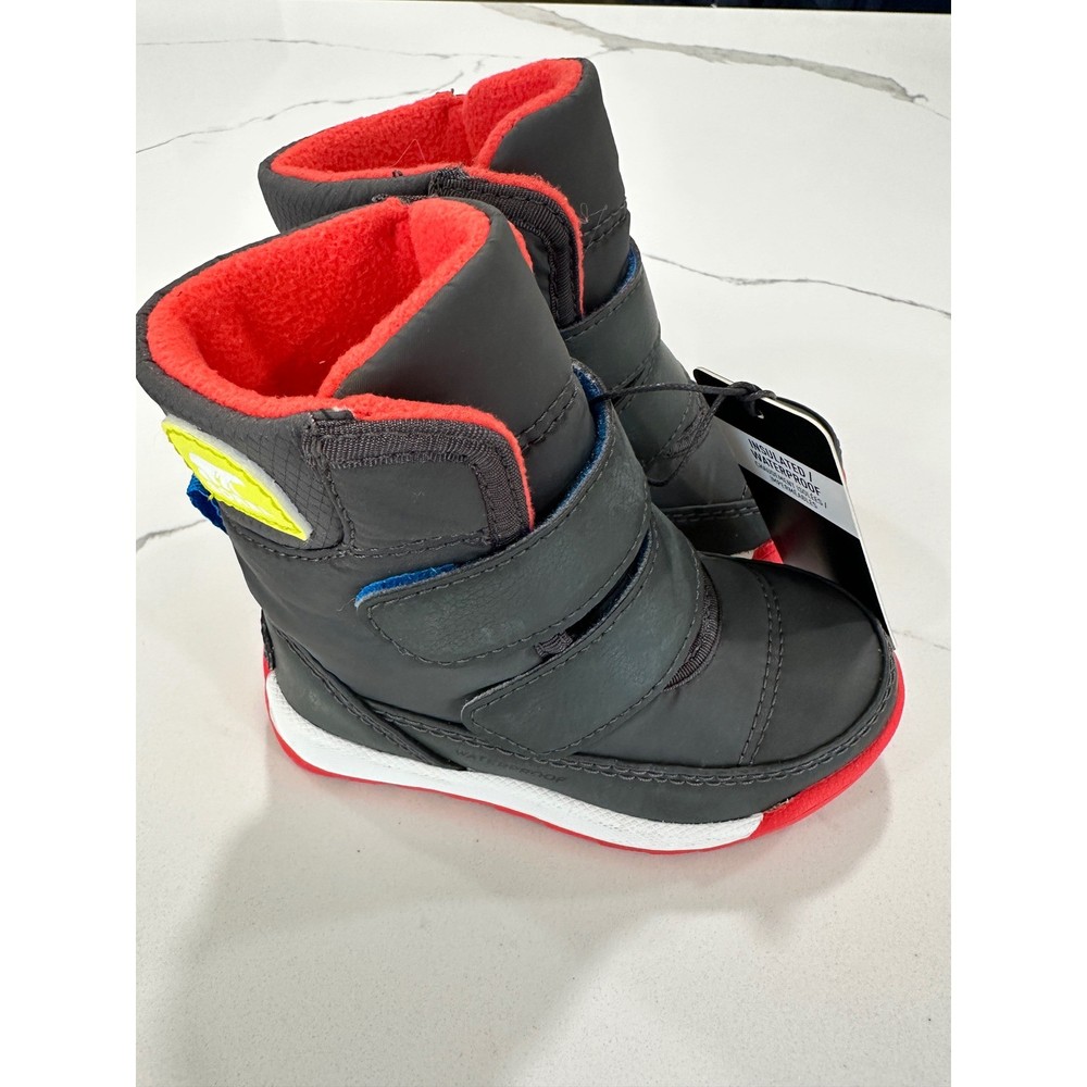 Sorel Whitney II Strap Waterproof Insulated Winter Boots Grey Red Kids 5
