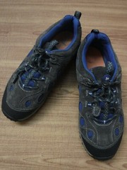 Merrell Non-Marking Sole Gray Leather Upper Blue Mesh Hiking Shoes ~Men’s US 7~