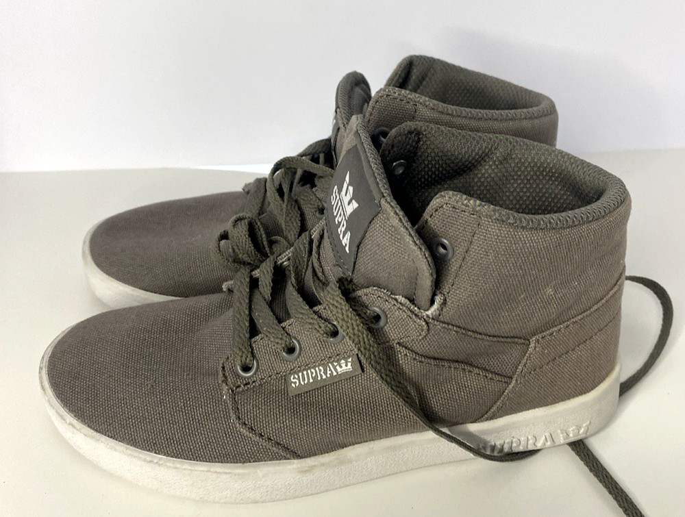 Supra Kids High-Top Sneakers Gray Canvas & Suede Size 1 US Skate Shoes