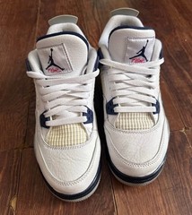 Jordan 4 Retro Midnight Navy GS White/Gray/Navy Leather Sneakers Size 6.5Y