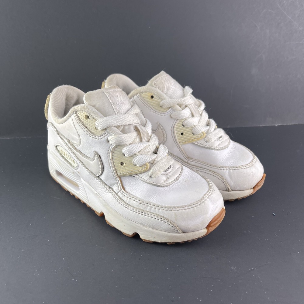 NIKE AIR MAX 90 Youth Kids Size 11C White Leather SNEAKERS