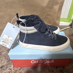 Cat & Jack Dylan Mid Top Sneakers Hook & Loop Strap Blue/Gray/White US 13