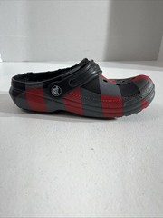 Crocs Classic Lined Red Gray Black Plaid Clog Sz J1