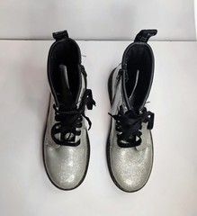 Dr. Martens Zavala J Airwair Combat Boots Kids Sz 4 Silver Glitter w/ Side Zip