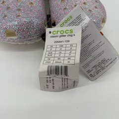 Crocs Clogs Kids J3 Silver Classic Glitter Clog K 205441-159 Sparkly Slip On