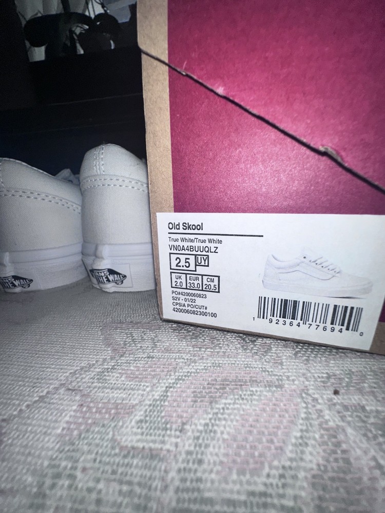 VANS Old Skool Kids Sneaker White US 2.5 Canvas Low Top Lace Up Rubber