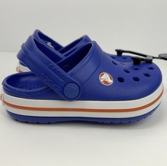 CROCS Kids Crocband Clogs Blue Orange Striped Midsole SlipOn Sandals Size C6 NEW