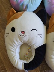 Lot Of 2 Prs Squishmellow Kid Plush Slippers Cam The Cat & Conner The Cow Sz 4/5