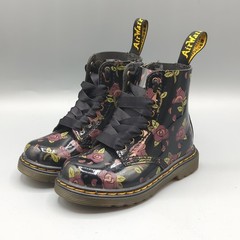 Dr. Martens 1460 Pascal T Black Floral Coated Leather Boots Kids Size US 8 UK 7