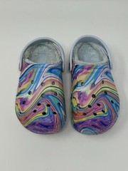 Crocs Classic Faux Fur Lined Clogs White Multicolored Pastel Swirl Youth C13
