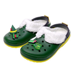 New Buddy The Elf CROCS Classic Clogs Green Big Kids 3 J3 Fur-Lined w/Jibbitz