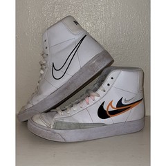 Nike Blazer Mid 77 GS White Black Orange Multi Swoosh FN7788-100 Kids 5Y