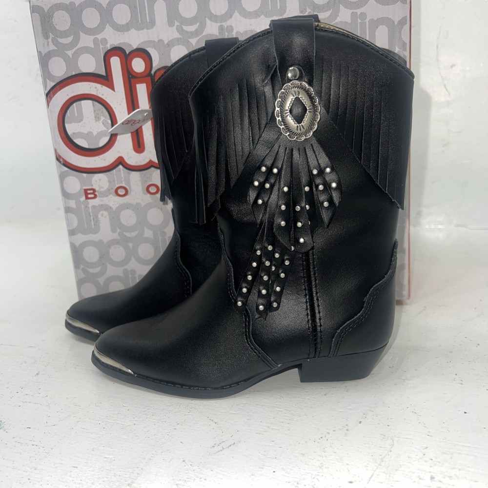 New Children’s Black Dingo Cowboy Boots With Fringe. 10.5 10 1/2 D. 24-54