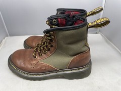 Doc Martens Kids Size 1 Panel Boots 1460 Flannel Lined Army Green & Brown Leathr