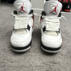 Jordan Air Jordan 4 Mid-Top Leather Basketball Sneakers White/Red/Black 9