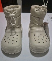 Crocs Kids Classic Lined Neo Puff Boot C11 Bone Stucco Winter Snow Boots NWT