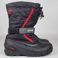 KIDS Sorel Youth Flurry-K Snow Boot, Black/Bright Red, Little Kid Size 2