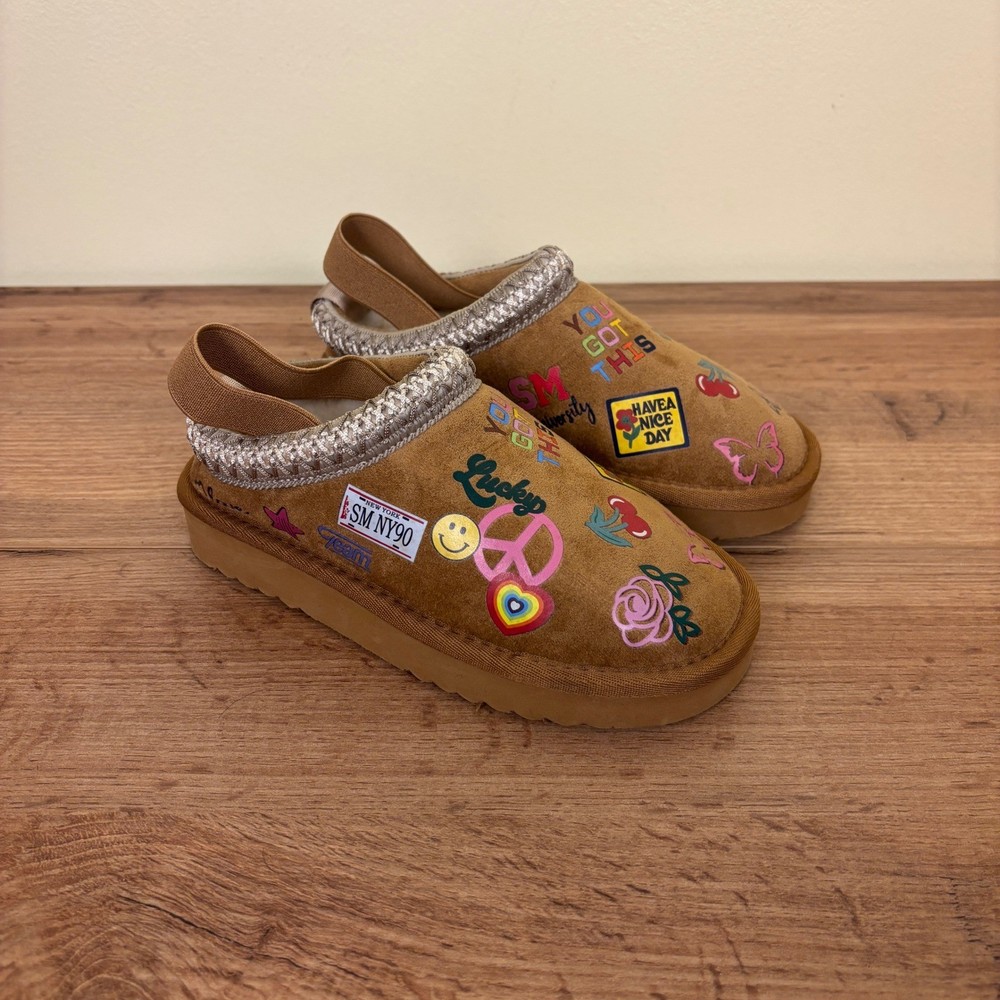 STEVE MADDEN TJordye Slipper Cognac Tan Kids Size 11 Suede Patches Clog Comfort