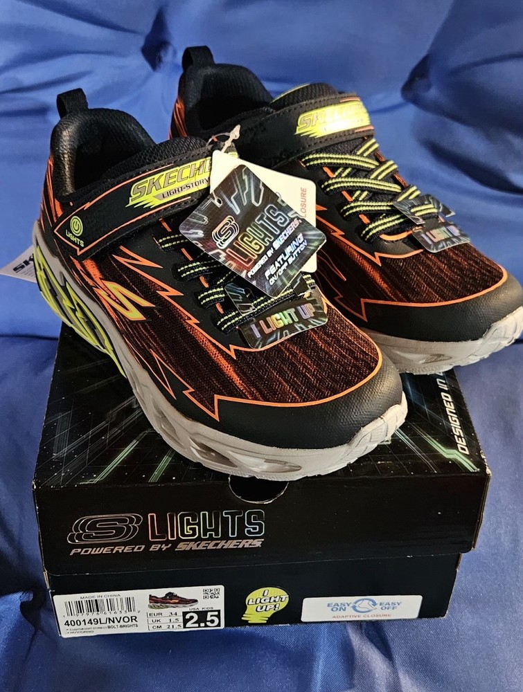 SKECHERS S Lights Light-Storm LED Light-Up Kids Sneaker Black/Orange 2.5