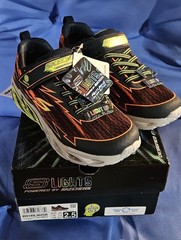 SKECHERS S Lights Light-Storm LED Light-Up Kids Sneaker Black/Orange 2.5